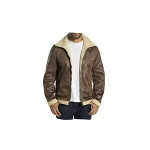 Slate‎ & Stone Men's Matthew Buckled Neck Long Sleeve Brown Leather Jacket SZ S